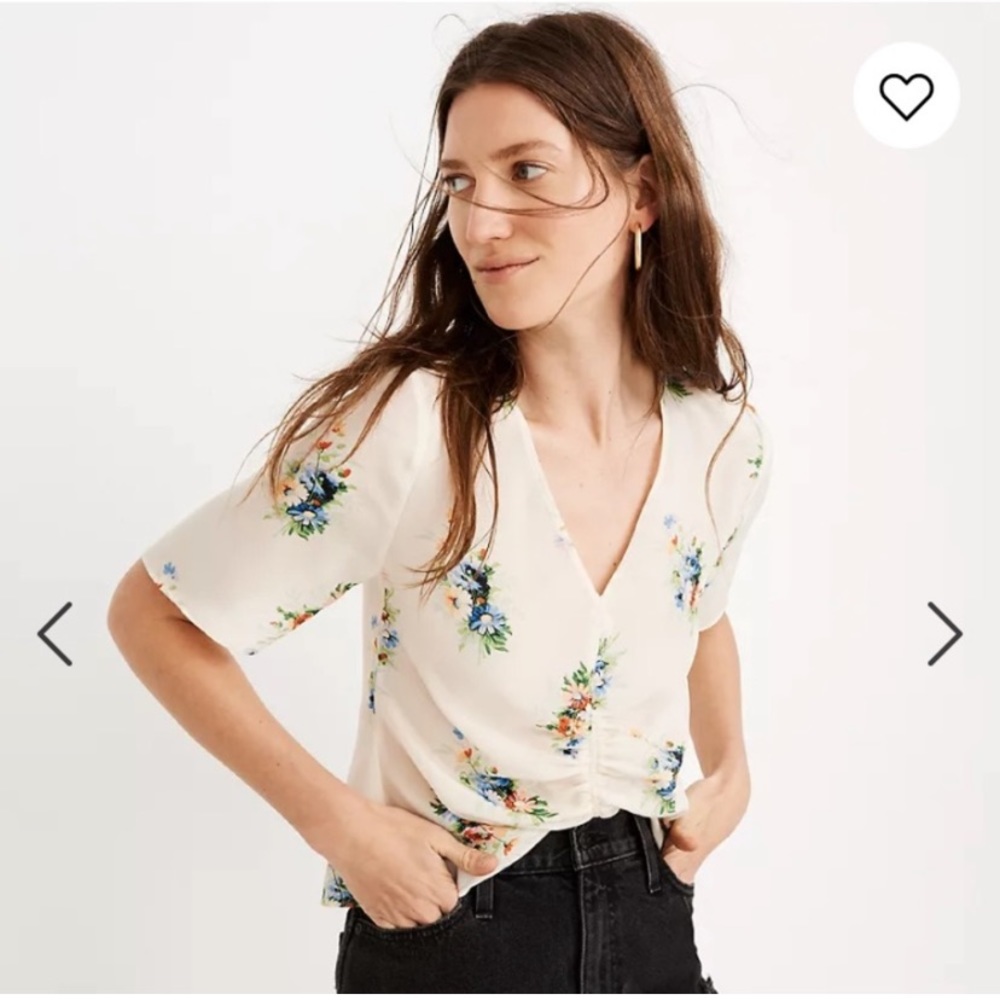 Madewell silk shirted front top in classic corsage size 6